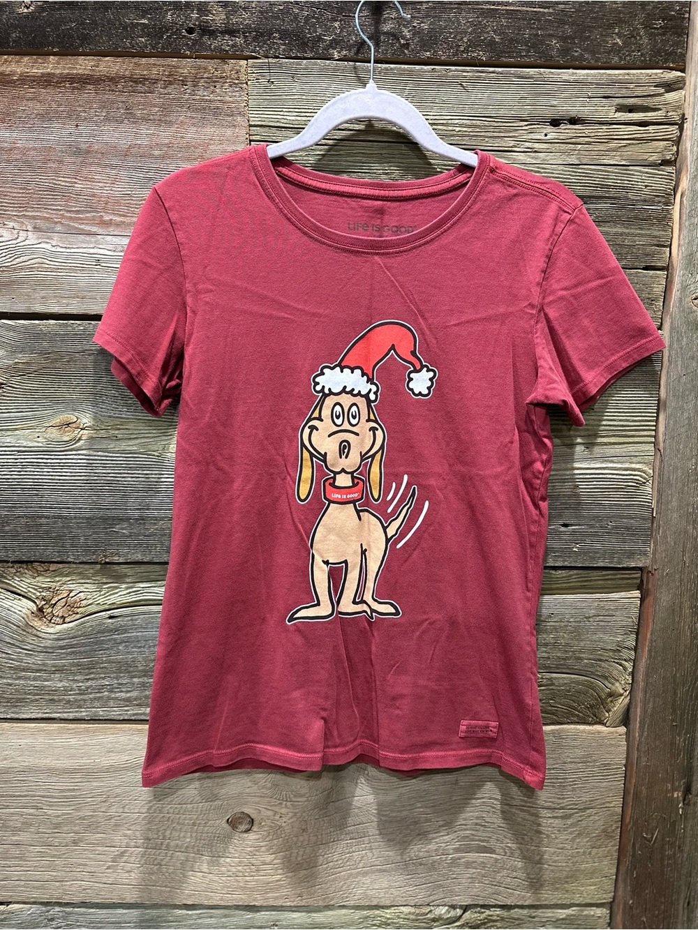 Life is Good Wag & the Whole World Wags with You Christmas Dog T-Shirt Tee Small